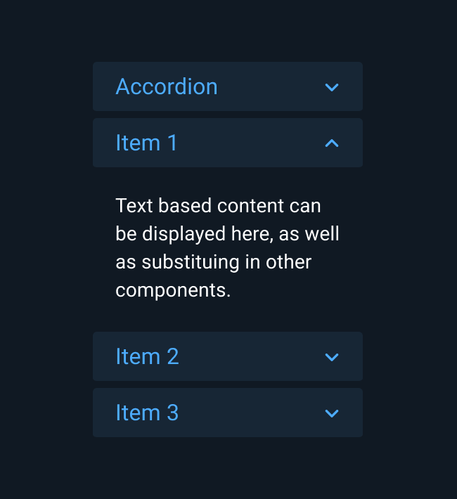 Item 1 is selected and its expanded accordion content is displayed.